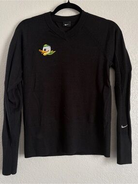 Nike Oregon Ducks Women's SZ Small Black Waffle Knit Long Sleeve V-Neck Sweater